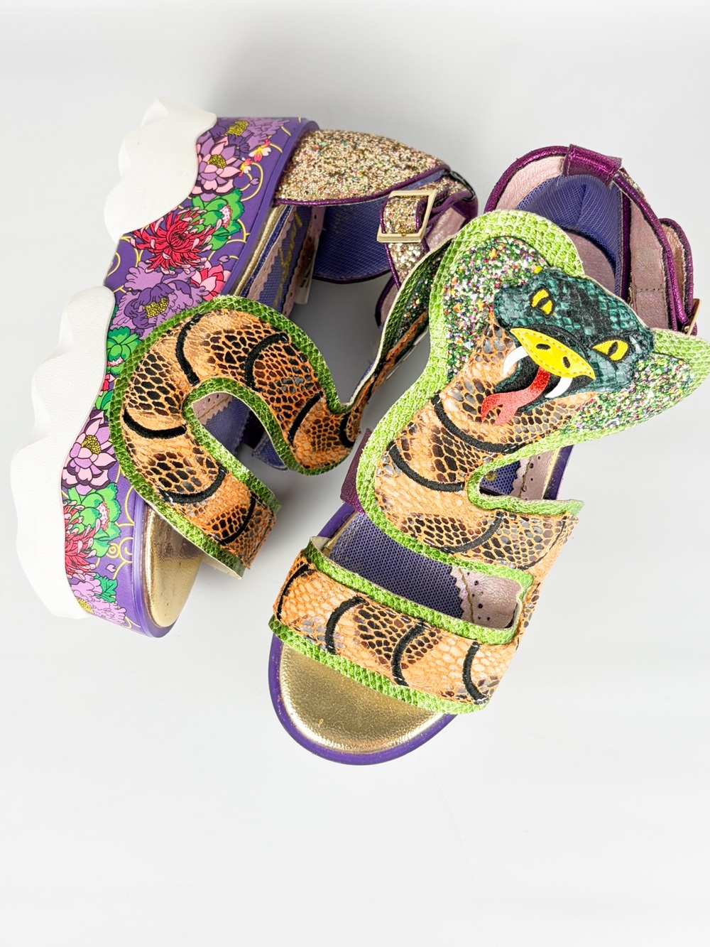 Irregular Choice Jellie Snake Floral Platform Sandals | Glitter | EU 38